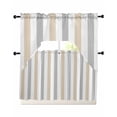 thumbnail image 1 of Beige Grey Striped Kitchen Curtains Swag Valance and Tier Curtains Set 24 Inch Length, Geometric Vertical Stripes White Rod Pocket Drape Panels Pair Swag Curtain for Bathroom/Cafe/Window, 1 of 6