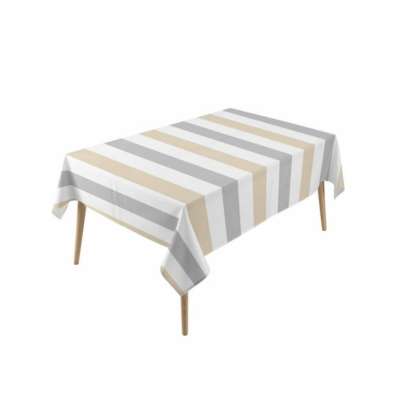 Beige Grey Striped Rectangle Tablecloth, Minimalist Farmhouse Stripe ...
