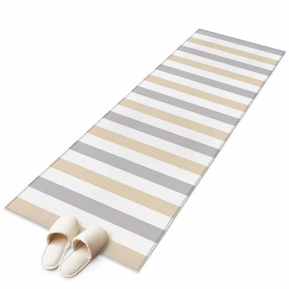 Beige Grey Striped Runner Rug 2x6 FT, Non Slip Hallway Carpet, Minimalist Farmhouse Stripe Washable Soft Floor Carpet Throw Runner Carpet Long Rug for Entryway Kitchen Bedside Sliding Door