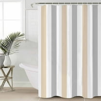 Beige Grey Striped Waterproof Fabric Shower Curtain, Minimalist Farmhouse Stripe Shower Curtain for Bathroom Curtains Bathtubs Hotel Washable Shower Curtains with 12 Hooks Small 36x78in