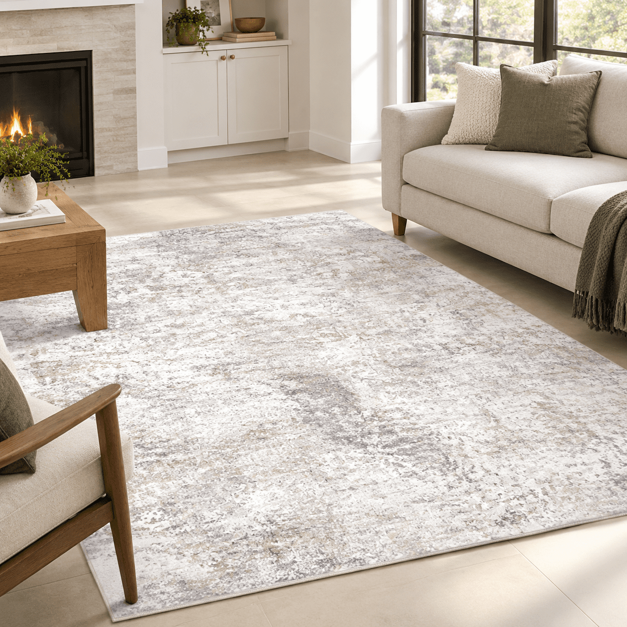 Beige Grey Washable Rugs 4x6 Area For Living Room Bedroom Dining ...