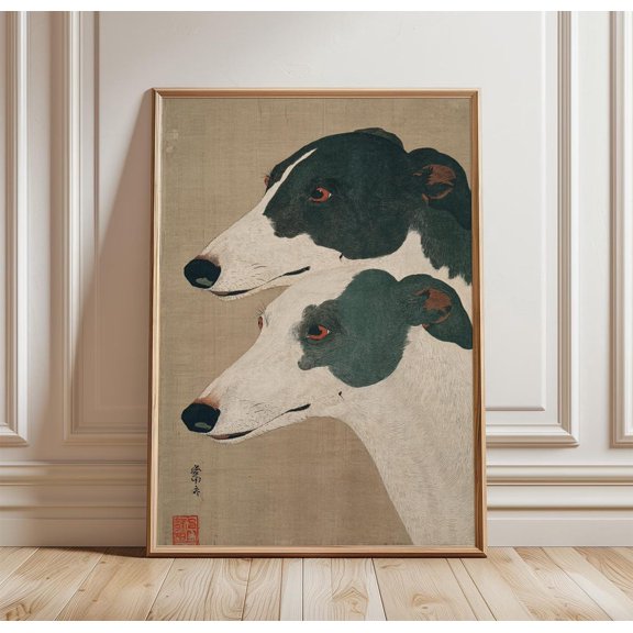 Beige Greyhound Japanese Style Dog Wall Art Decor Unframed Paper Print