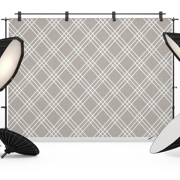 Beige Grid Backdrops for Photography, Modern Minimalist Classic White Fine Lines Checkered Fabric Photo Background Sturdy Studio Props for Photo Studio, Video Recording, Booth & Photoshoot 7x5ft