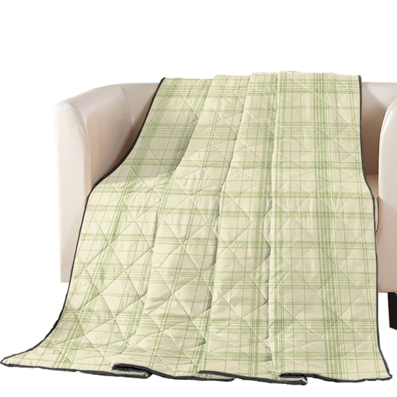 Beige Grid Gingham Quilted Comforters Cooling Blanket Cal King Size, Abstract Modern Minimalist Green Stripe Checked Cold Comfort for Hot Sleepers Lightweight Air Conditioning Quilt Blanket for Bed