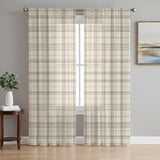 Beige Grid Gingham Sheer Curtains for Living Room Bedroom, Abstract ...