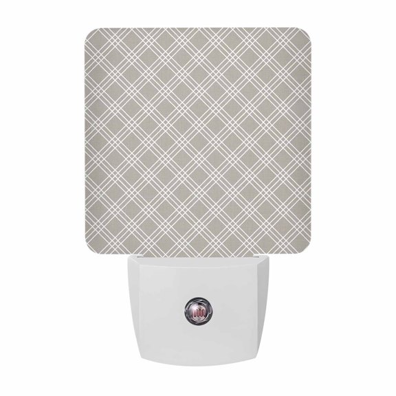 Beige Grid Night Lights, Modern Minimalist Classic White Fine Lines Checkered Smart Auto Dusk to Dawn Sensor Nightlights Plug-in Nightlight for Bedroom Bathroom Living Room Kitchen Hallway