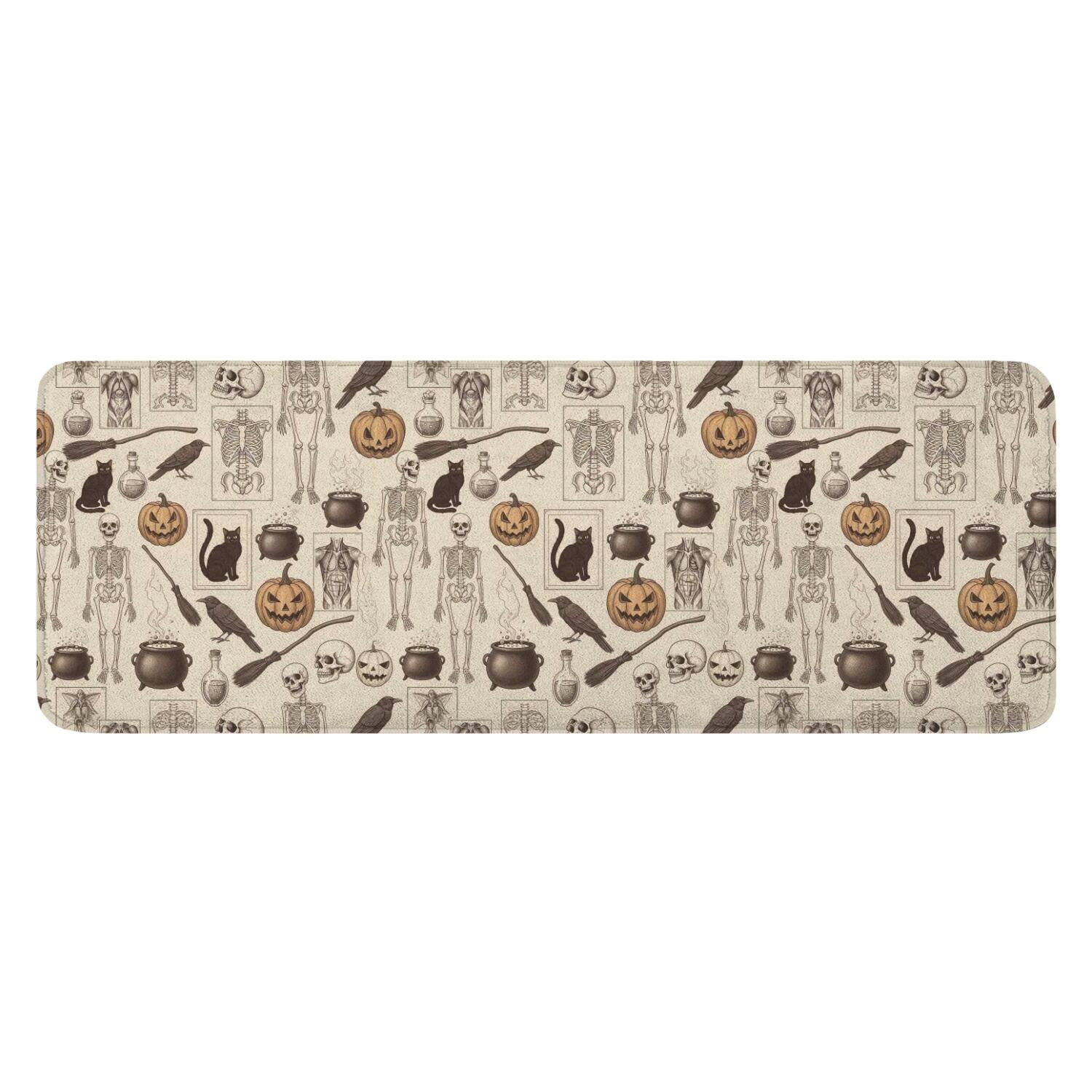 Beige Halloween Skull Pumpkin Cat Pattern Kitchen Rug Mat,Kitchen ...