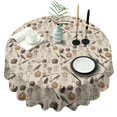 thumbnail image 1 of Beige Halloween Skull Pumpkin Cat Pattern Round Tablecloth 60"x60",Wrinkle Wipeable Table Cloth for Kitchen Dining Room Picnic Patio Party, 1 of 6