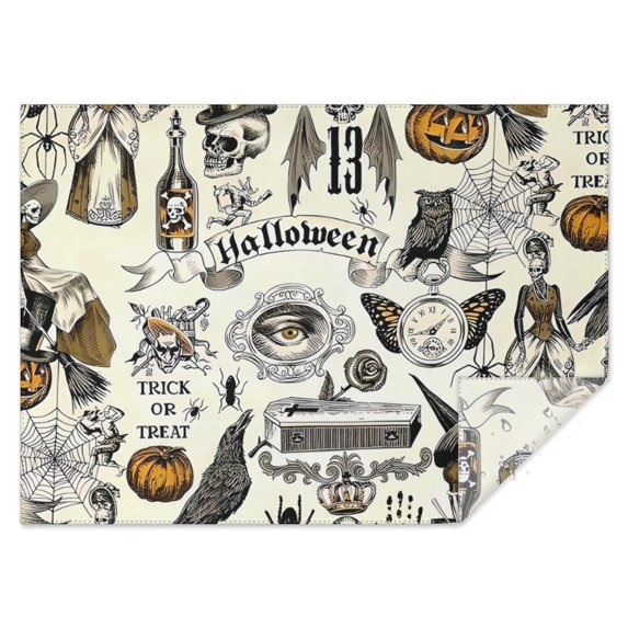 Beige Halloween Skull Pumpkin Pattern Rectangle Tablecloth 60"x84",Waterproof Polyester Rectangle Table Cloth, Wipeable Spillproof Polyester Tablecloth for Dining, Camping, Indoor and Outdoor