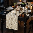 thumbnail image 1 of Beige Halloween Table Runner, 13 x 37 Inch Soft Knit Ghost Pattern Dining Decor, Spooky Farmhouse Style Table Cover for Fall Party, 1 of 7
