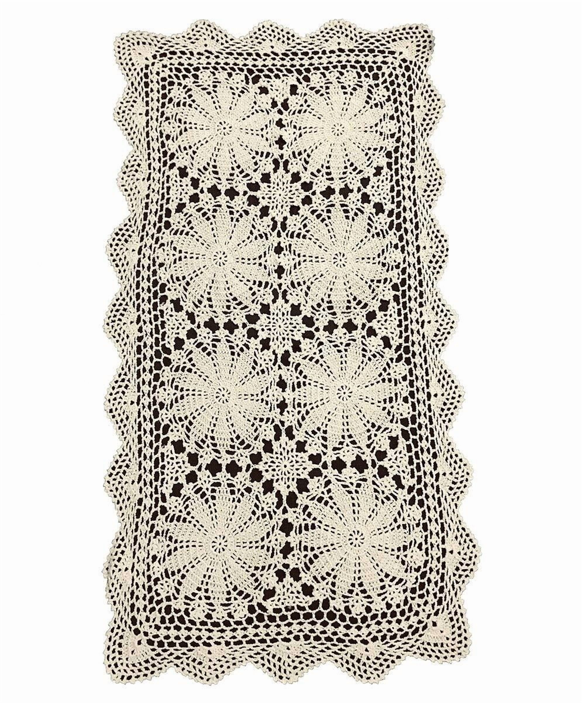 Beige Handmade Crochet Cotton Table Runner Lace Doilies Doily Rectangle Dresser Scarves