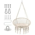 thumbnail image 1 of Beige Hanging Chair, Steel Fasteners, Twisted Cotton Ropes, Porch Swing Chair, Macrame Hammock Chair, For Play, Leisure, Veranda, 1 of 7
