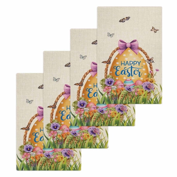 Beige Happy Easter Kitchen Dish Towels for Drying Dishes Set of 4, Spring Easter Eggs Floral Rustic Waffle Weave Microfiber Hand Tea Bathroom Towels Quick Dry & Absorbent Towel 15.7x23.6