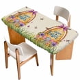 thumbnail image 1 of Beige Happy Easter Table Cloths for 4 Foot Rectangle Tables, Spring Easter Eggs Floral Rustic Patio Waterproof Elastic Fitted Tablecloths, Washable Rectangular Table Cover for Camping, 1 of 8