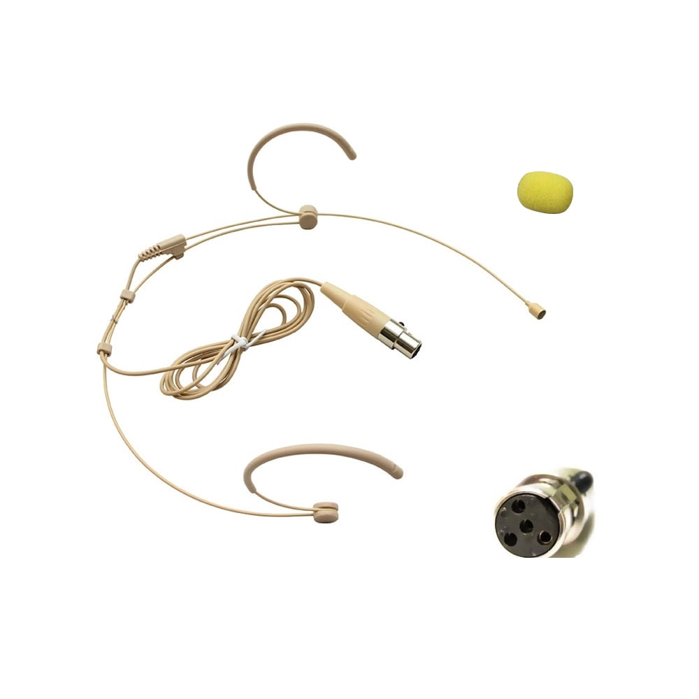 Beige Headset Microphone  Omnidirectional Condenser Headworn Mic Compatible with Shure Wireless System, Mini 4 Pin XLR TA4F Plug