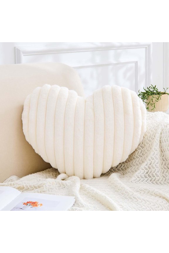 Beige Heart Pillows, Cute Heart Decorative Pillow, Heart Shaped Throw Pillows for Bed, Faux Rabbit Fur Plush Hoom Decor Pillow Cushion for Chair Sofa Living Room (Mini 12.9" x 9.8")