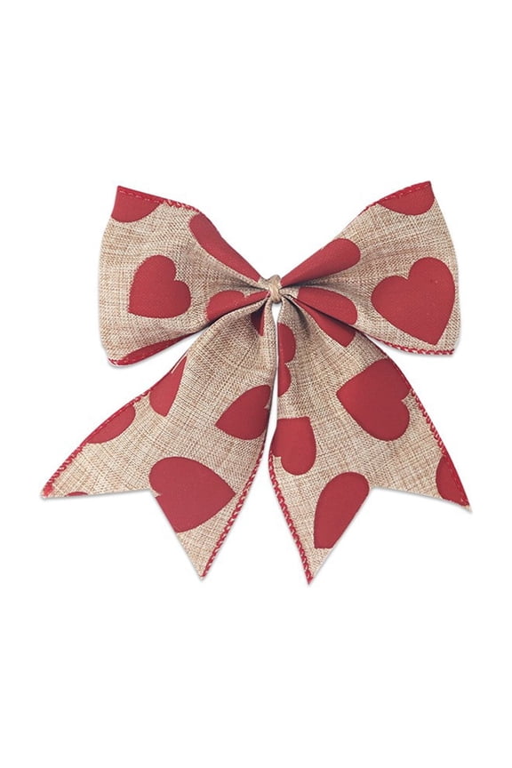 Beige Heart Printing Bow Pendant Set With Cloth Material, Hanging Loop For Party, Wedding And Holiday Decorations, 2Pc Set, Size 4.96X6.14In, Weight 0.06Lb