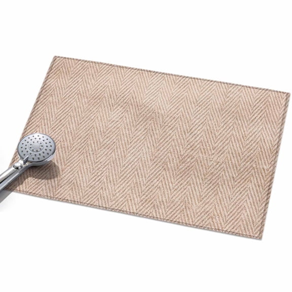 Beige Herringbone 2x3ft Non Slip Area Rug Modern Minimalist Woven Textured Washable&nbsp;Soft Area Rugs for Living Room, Indoor&nbsp;Circle Carpet for Bedroom Dining Room Kitchen