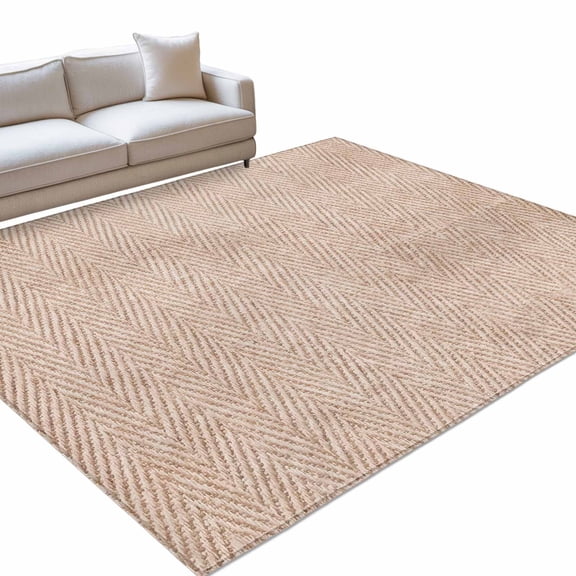 Beige Herringbone Area Rugs 6x9ft Modern Minimalist Woven Textured Floor Rug Non Slip Low Pile Ultra Soft Throw Carpet for Entryway Indoor Entrance Kitchen Bathroom