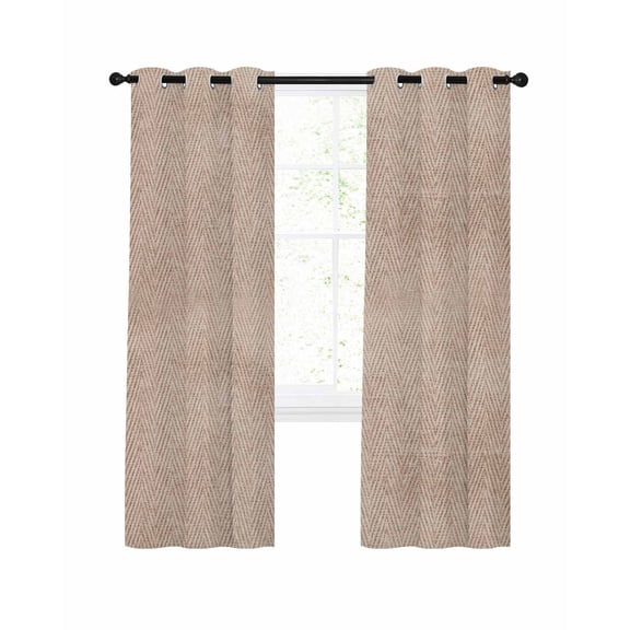 Beige Herringbone Blackout Curtains for Bedroom Living Room, Modern Minimalist Woven Textured 96 In Long Thermal Insulated Room Darkening Drapes Grommet Window Treatments, 52 x 96 In