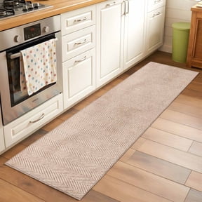 Beige Herringbone Hallway Washable Runner Rug 2x6 Modern Minimalist Woven Textured Kitchen Runner Mat with Non Slip Backing Low Pile Thin Floor Carpet for Indoor Laundry Bedroom Bathroom Living Room
