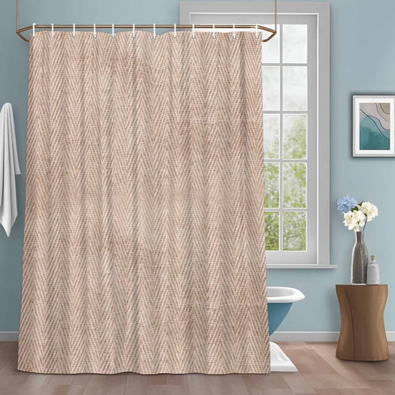 Beige Herringbone Shower Curtain with Hooks, Modern Minimalist Woven Textured Water Repellent Shower Curtains for Bathroom Decor Sturdy Shower Curtain, Machine Washable 54x78 Inch