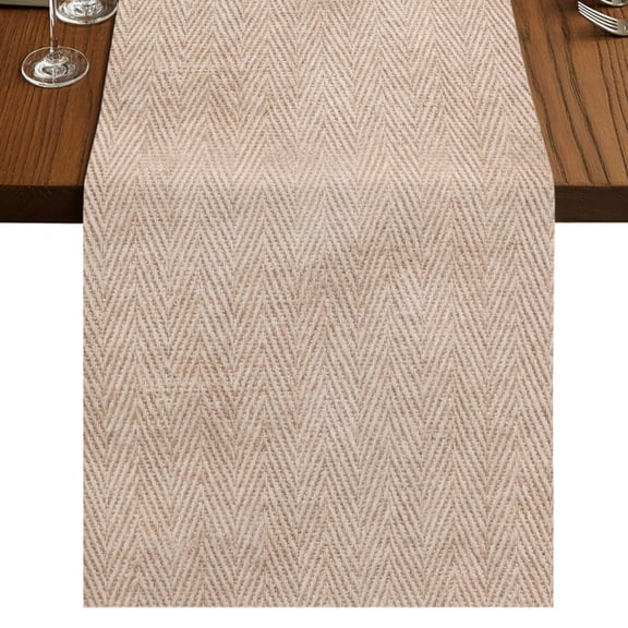 Beige Herringbone Table Runner 48 Inches Long, Modern Minimalist Woven Textured Cotton Linen Dining Table Runner Dresser Scarves for Home Kitchen Party Decor 13"x48"