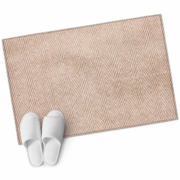 Beige Herringbone Washable Small Entryway Area Rugs 2'x3', Modern Minimalist Woven Textured Low Pile Throw Rug Non-Slip Sturdy Edge Binding Carpet for Front Door Floor Room Entry