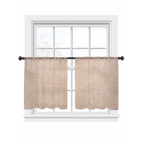 Beige Herringbone Window Sheer Curtain Modern Minimalist Woven Textured Semi Curtain Sheers Light Filtering Rod Pocket Voile Drapes for Bedroom Kitchen Living Room 52 X 54 Inch, 2 Panels