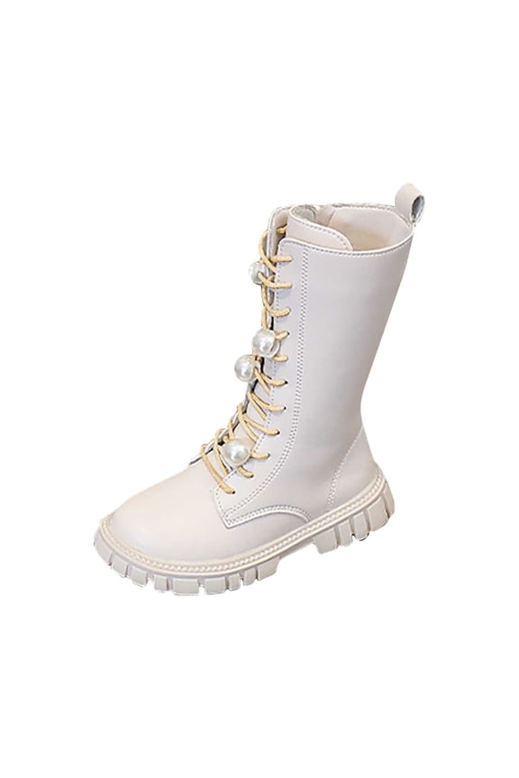 Beige High Top Footwear For Children With Artificial Leather Sole And Upper, Great For Play And Winter Fun