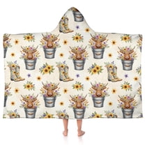 Beige Highland Cow Bucket Boot Flower Pattern Hooded Bath Towel,50"x30" for Ages 3 To 12 Kids, Quick Dry Lightweight Soft Microfiber Hood Beach Towel Cover Up for Kids