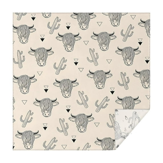 Beige Highland Cow Cactus Triangle Pattern Square Tablecloth,Waterproof Square Table Cover,Wipeable Spillproof Washable Table Cover for Home Kitchen Party Decor 42"X42"(107x107cm)