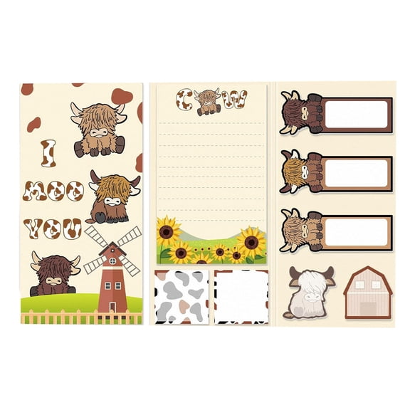 Beige Highland Cow Cartoon Sticky Notes Set For Students Memo Pad Alien Shape Notepad