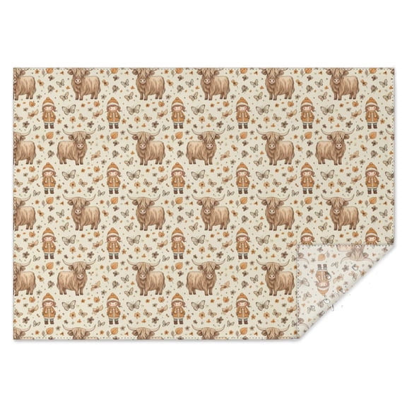 Beige Highland Cow Doll Pattern Rectangle Tablecloth 60"x84",Waterproof Polyester Rectangle Table Cloth, Wipeable Spillproof Polyester Tablecloth for Dining, Camping, Indoor and Outdoor