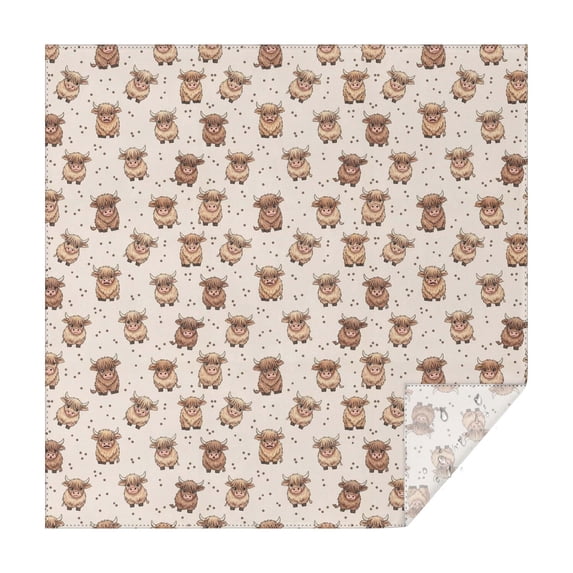 Beige Highland Cow Dot Pattern Square Tablecloth,Waterproof Square Table Cover,Wipeable Spillproof Washable Table Cover for Home Kitchen Party Decor 60"x60"(152x152cm)