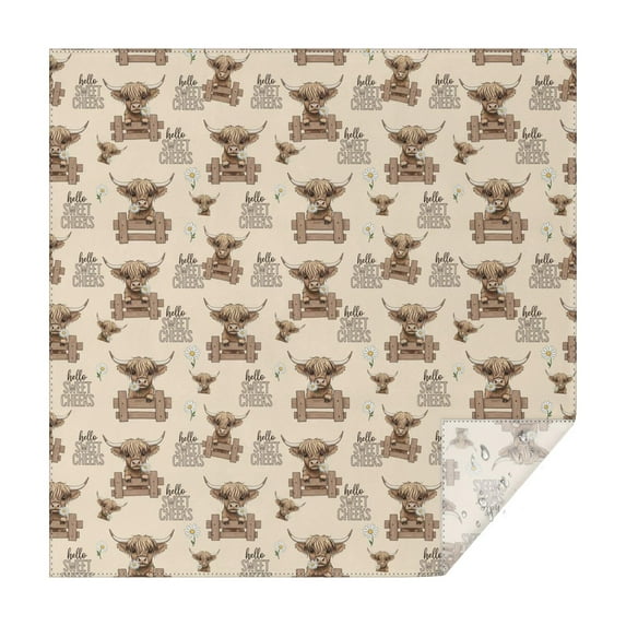Beige Highland Cow Fence Pattern Square Tablecloth,Waterproof Square Table Cover,Wipeable Spillproof Washable Table Cover for Home Kitchen Party Decor 52"x52"(132x132cm)