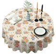 thumbnail image 1 of Beige Highland Cow Flower Cartoon Pattern Round Tablecloth 60"x60",Wrinkle Wipeable Table Cloth for Kitchen Dining Room Picnic Patio Party, 1 of 6