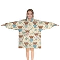 thumbnail image 1 of Beige Highland Cow Flower Pajama Pattern Blanket Hoodies for Kids 6-13YR Oversize Wearable Blanket Hoodies for Boys Girls Teens, 1 of 7