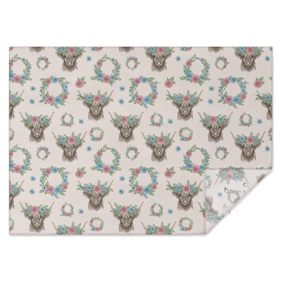 Beige Highland Cow Flower Wreath Pattern Rectangle Tablecloth 60"x84",Waterproof Polyester Rectangle Table Cloth, Wipeable Spillproof Polyester Tablecloth for Dining, Camping, Indoor and Outdoor