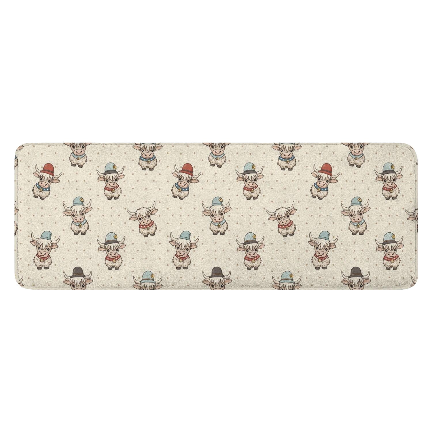 Beige Highland Cow Hat Scarf Pattern Kitchen Rug Mat,Kitchen Runner ...