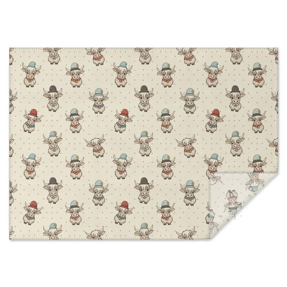 Beige Highland Cow Hat Scarf Pattern Rectangle Tablecloth 60"x84",Waterproof Polyester Rectangle Table Cloth, Wipeable Spillproof Polyester Tablecloth for Dining, Camping, Indoor and Outdoor