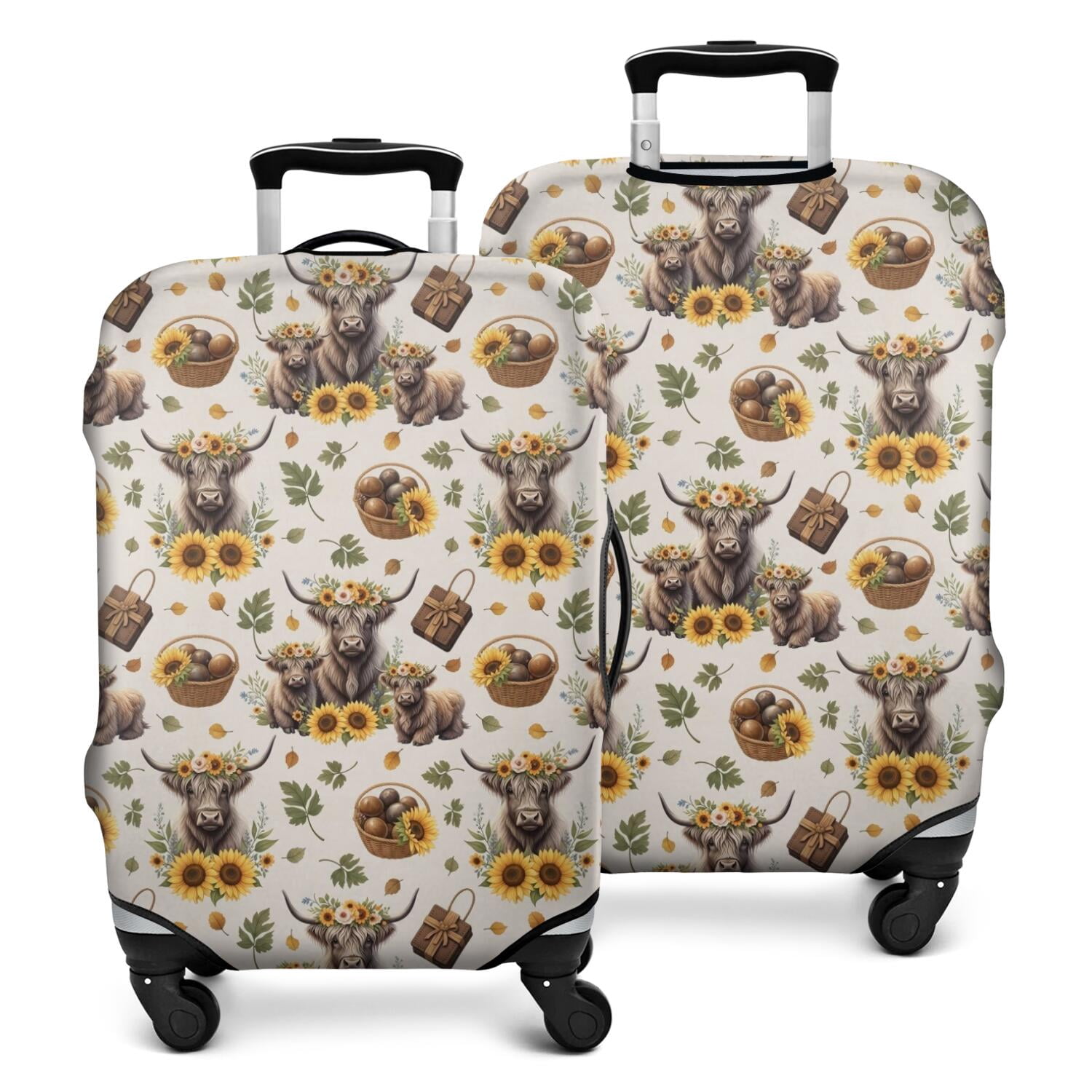 Luggage Cover Pattern Beige Highland Cow Sunflower Basket Pattern Luggage Cover Fashion ...