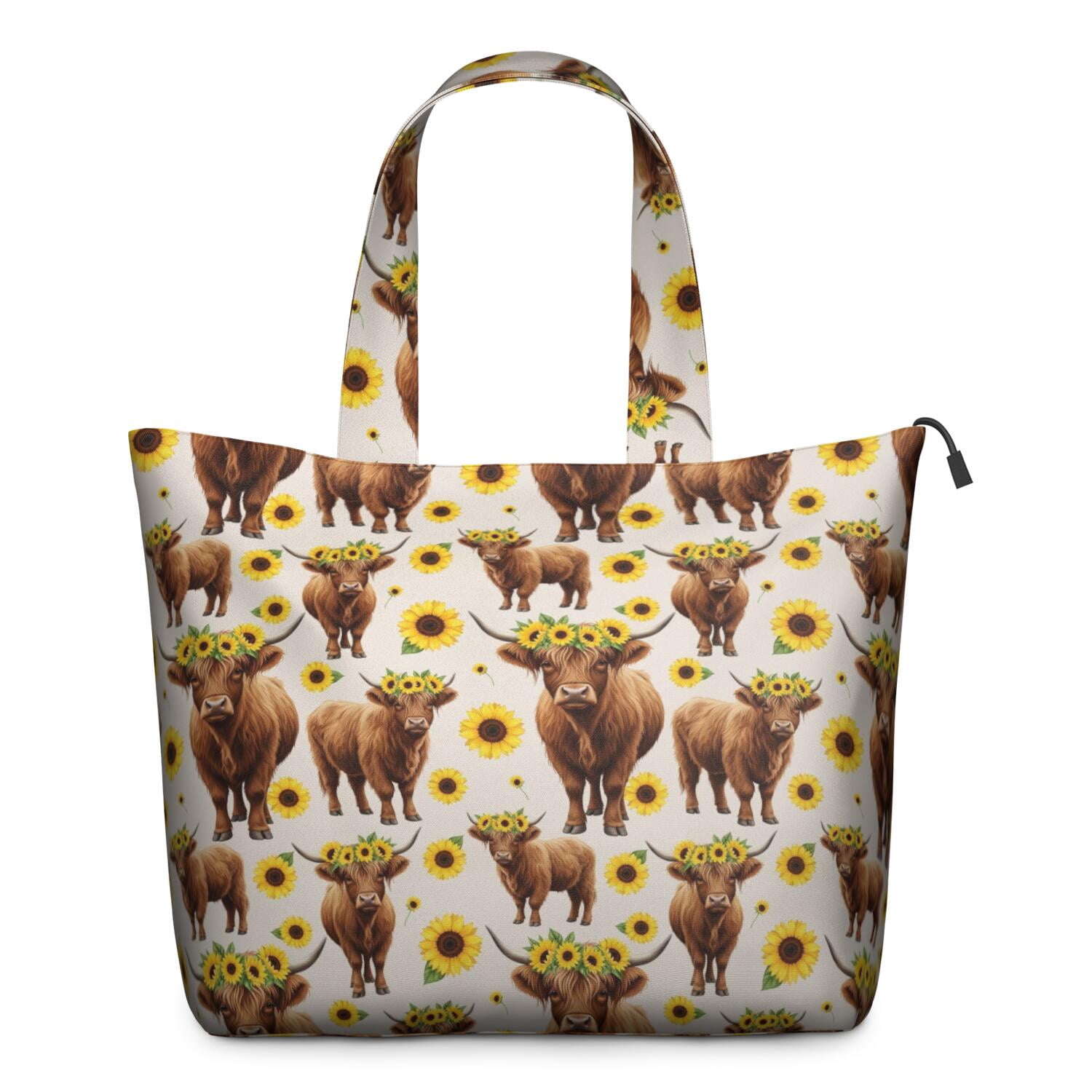 Beige Highland Cow Sunflower Pattern Travel Tote Bags for Women Carry On,Large Weekender Bags for Women Travel,Multi Functional Duffle Bag for Work,Shopping,Sports