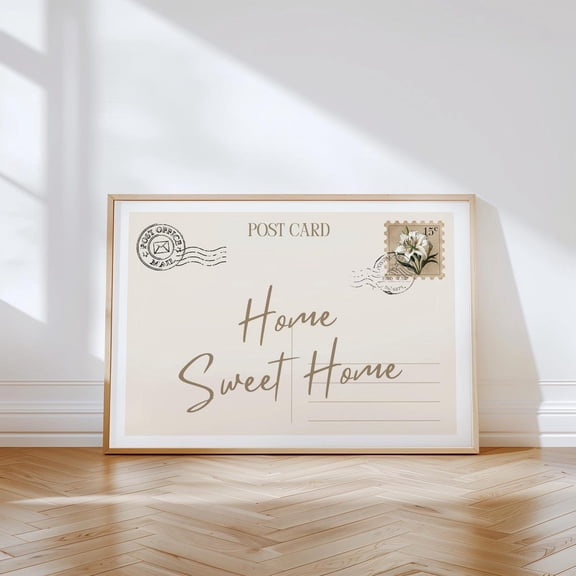 Beige Home Sweet Home Daily Reminder Vintage Postcard Retro Girly Apartment Decor Unframed Paper Print