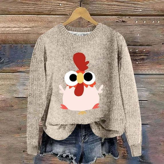 Beige Hoodies for Women Cute Little Turkey Graphic Long Sleeve Knit Sweater Funny Novelty Thanksgiving Sweatshirt Fall Outfits for Women 2024