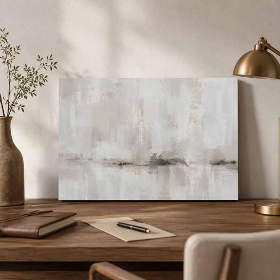 Beige Horizon Line Canvas Wall Art, Gray Cream Ink Splatters Texture Rustic Minimalist Wall Art Prints Artwork Framed Canvas Ready to Hang Art Pictures for Bathroom Nightstand, Narrow Hallway 14"x11"