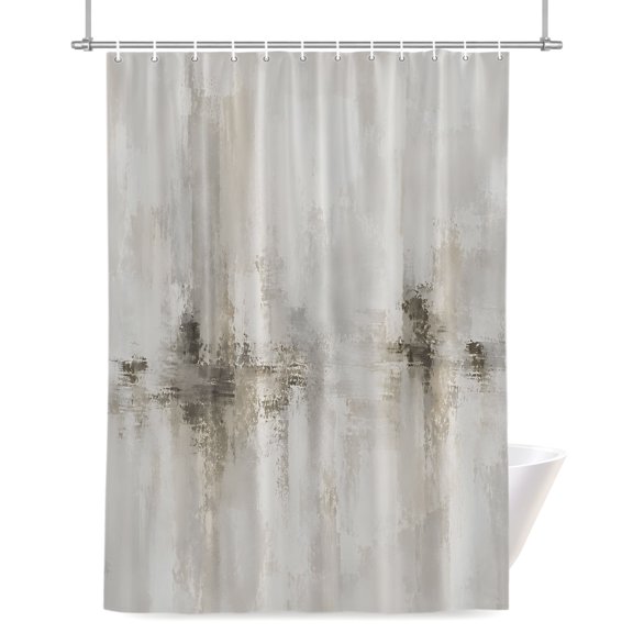 Beige Horizon Line Shower Curtain, Gray Ink Splatters Texture Rustic Minimalist Waterproof Shower Curtain Set with 12 Hooks Lightweight Bath Curtains Fabric Bathroom Decor 36x72 Inches
