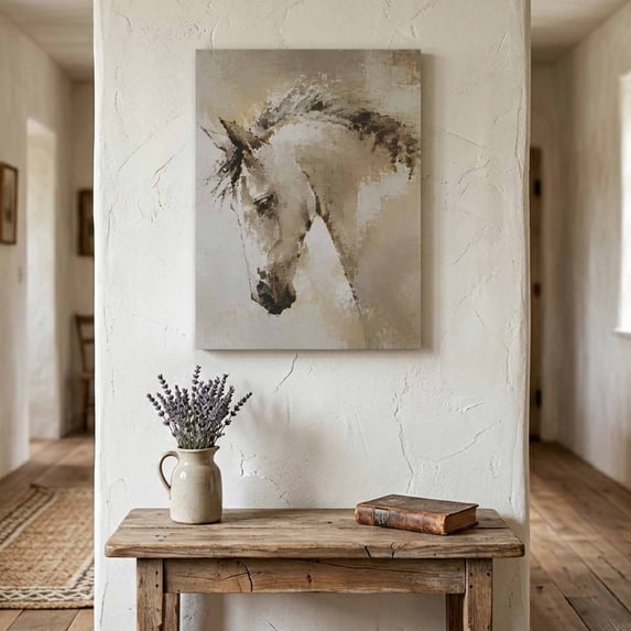 Beige Horse Canvas Wall Art for Living Room Bedroom Bathroom, Vintage Dark Mane Artistic Abstract Background Canvas Art Wall Decor, Artwork for Walls Home Office Decor, 8"x12"