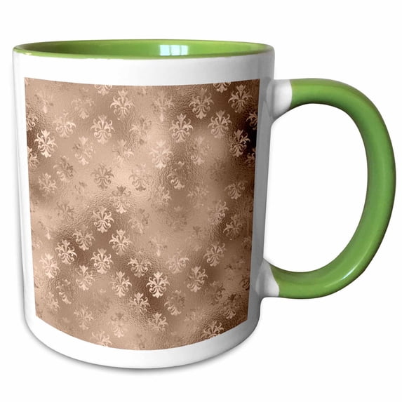 3drose, Beige Image of Shimmering Fancy Fleur De Lis Pattern, 11oz Two-tone Green Mug