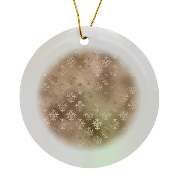 3drose, Beige Image of Shimmering Fancy Fleur De Lis Pattern, Circle Porcelain Ornament